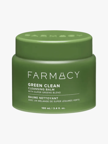 Farmacy Green Clean Cleansing Balm green jar on light gray background